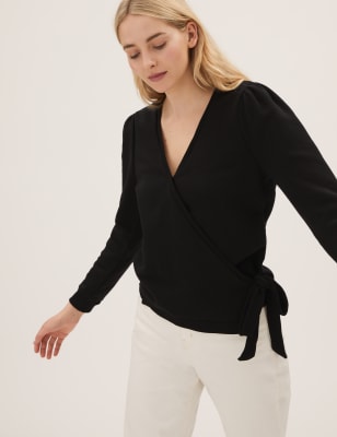 

Womens M&S Collection Cotton Rich Tie Front Sweatshirt - Black, Black