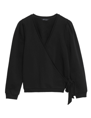 

Womens M&S Collection Cotton Rich Tie Front Sweatshirt - Black, Black