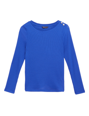 

Womens M&S Collection Ribbed Slash Neck Fitted Top - Sapphire, Sapphire