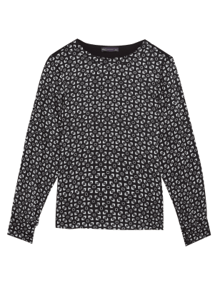 

M&S Collection Top de ajuste estándar de punto con cuello redondo y diseño geométricoWomens - Black Mix, Black Mix