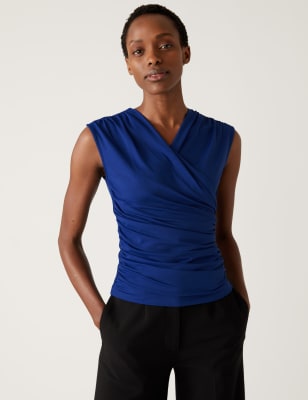 

Womens M&S Collection Jersey Regular Fit Wrap Top - Dark Blue, Dark Blue