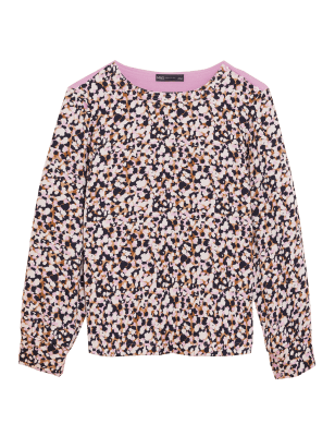 

Womens M&S Collection Printed Round Neck Regular Fit Top - Pink Mix, Pink Mix