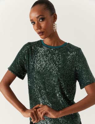 Sequin Round Neck Regular Fit Top