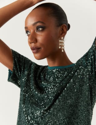 Emerald green hot sale sequin top