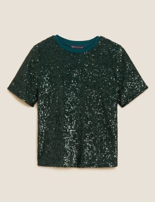 Sequin Round Neck Regular Fit Top