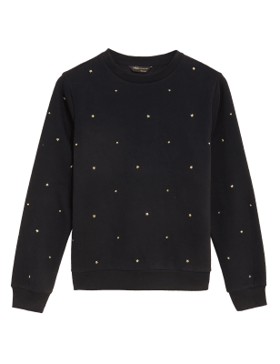

M&S Collection Sudadera de ajuste estándar de algodón con tachuelasWomens - Black, Black