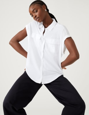 

Womens M&S Collection Jersey-Hemd mit Kragen - Soft White, Soft White