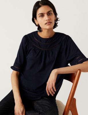 

M&S Collection Top de punto con postizo de encajeWomens - Navy, Navy