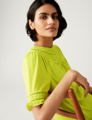 

Womens M&S Collection Jersey Lace Insert Top - Limeade, Limeade