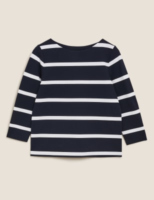 Jersey Striped Crew Neck 3/4 Sleeve Top | M&S Collection | M&S