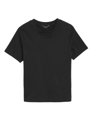 

M&S Collection Camiseta 100% algodón con escote cerradoWomens - Black, Black