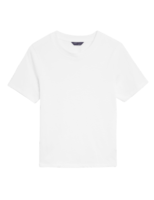 

Womens M&S Collection Pure Cotton Crew Neck T-Shirt - White, White
