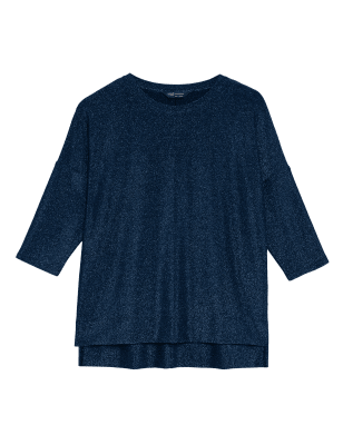 

M&S Collection Top de ajuste estándar con cuello redondo y brillosWomens - Midnight Navy, Midnight Navy