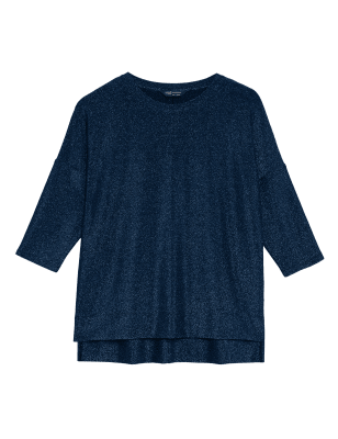 

Womens M&S Collection Sparkly Round Neck Regular Fit Top - Midnight Navy, Midnight Navy