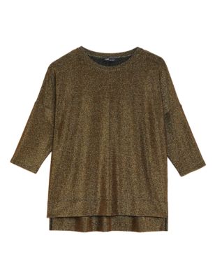 

Womens M&S Collection Sparkly Round Neck Regular Fit Top - Gold, Gold
