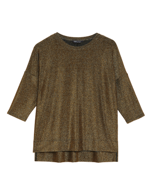 

Womens M&S Collection Normal geschnittenes Oberteil mit Rundhalsausschnitt und Glitzereffekt - Gold, Gold