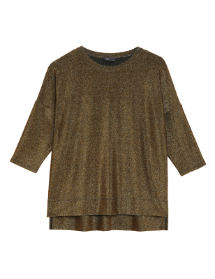 

Womens M&S Collection Sparkly Round Neck Regular Fit Top - Gold, Gold