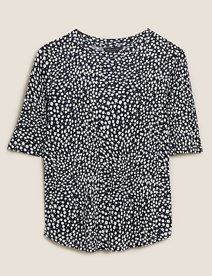 Polka Dot Fitted Short Sleeve Top