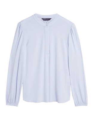 

M&S Collection Blusa cerrada de manga larga de corte largo de puntoWomens - Pale Blue, Pale Blue