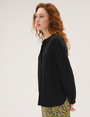

Womens M&S Collection Jersey Longline Long Sleeve Popover Blouse - Black, Black