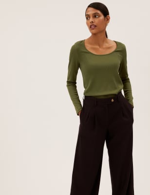 

M&S Collection Top de manga larga con escote abiertoWomens - Olive, Olive