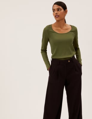 

Womens M&S Collection Scoop Neck Long Sleeve Top - Olive, Olive