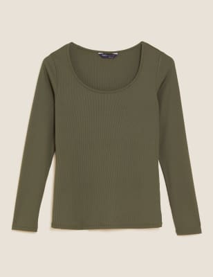 

Womens M&S Collection Scoop Neck Long Sleeve Top - Hunter Green, Hunter Green