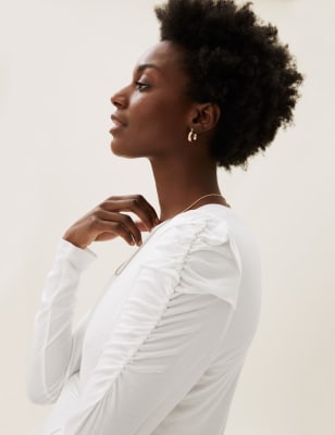 

Womens M&S Collection Jersey-Oberteil mit Rundhalsausschnitt und Puffärmeln - Ivory, Ivory