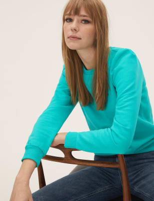 

Womens M&S Collection Puff Sleeve Sweatshirt - Bright Aqua, Bright Aqua