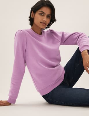 

Womens M&S Collection Puff Sleeve Sweatshirt - Medium Lavender, Medium Lavender