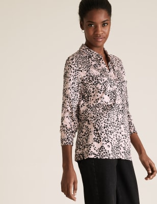 Jersey Animal Print Collared Top