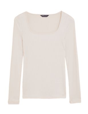 Womens M&S Collection Square Neck Long Sleeve Top - Calico