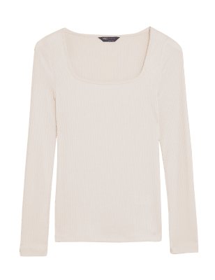 Womens M&S Collection Square Neck Long Sleeve Top - Calico