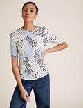 Floral High Neck Fitted Half Sleeve Top
