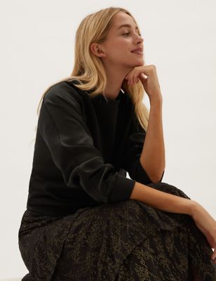 

Womens M&S Collection Cotton Rich Satin Sleeve Sweatshirt - Black, Black