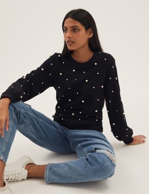 

Womens M&S Collection Cotton Rich Pearl Sweatshirt - Black, Black