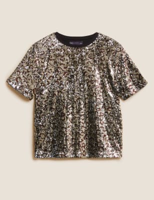 Sequin Animal Print Regular Fit T-Shirt