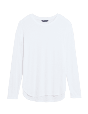 

Womens M&S Collection Bequem und lang geschnittenes Langarmoberteil mit Rippenmuster - Soft White, Soft White