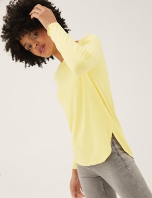 

Womens M&S Collection Bequem und lang geschnittenes Langarmoberteil mit Rippenmuster - Pale Gold, Pale Gold