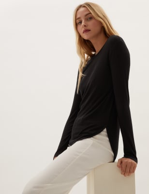 

M&S Collection Top acanalado de corte largo informal de manga largaWomens - Black, Black