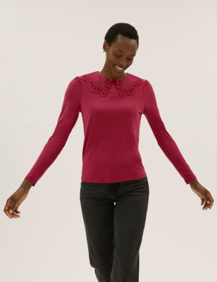 

Womens M&S Collection Modal Rich Regular Fit Long Sleeve Top - Deep Red, Deep Red