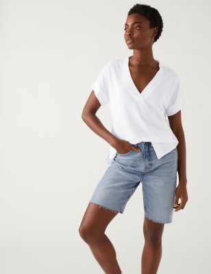

Womens M&S Collection Linen Rich Regular Fit T-Shirt - Soft White, Soft White