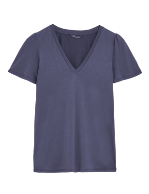 

Womens M&S Collection Modal Rich V-Neck Angel Sleeve Top - Moondust, Moondust