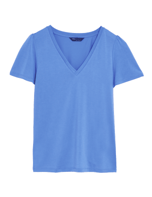 

Womens M&S Collection Modal Rich V-Neck Angel Sleeve Top - Fresh Blue, Fresh Blue