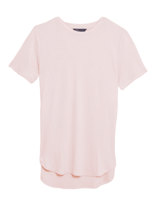 

M&S Collection Camiseta de corte largo con escote cerrado acanaladaWomens - Light Pink, Light Pink