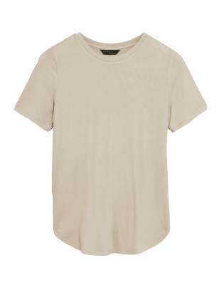 

M&S Collection Camiseta de corte largo con escote cerrado acanaladaWomens - Sand, Sand
