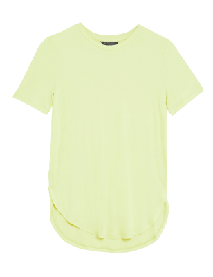

Womens M&S Collection Ribbed Crew Neck Longline T-Shirt - Light Citrus, Light Citrus