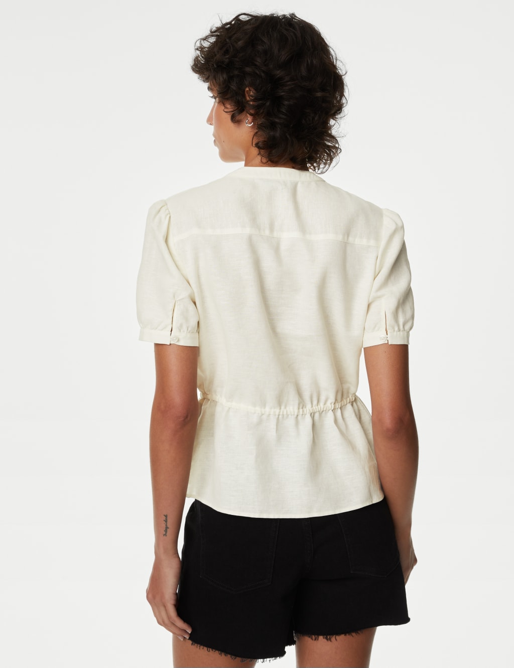 Linen Rich Embroidered High Neck Blouse image 4
