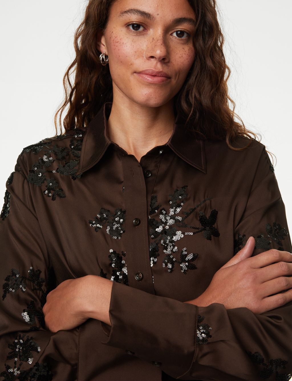Satin Sequin Embellished Collared Shirt image 4