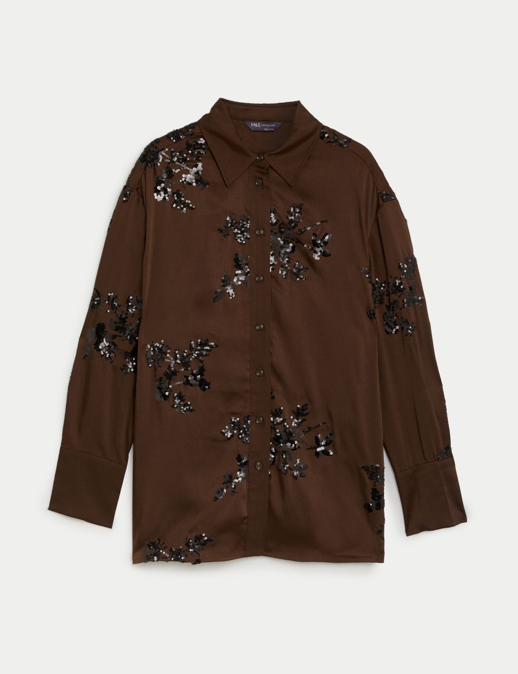 Satin Sequin Embellished Collared Shirt image 2